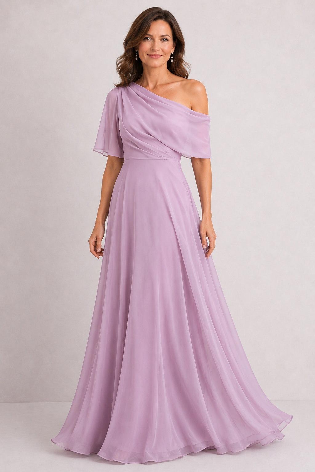 A-Line Floor Length Chiffon Mother of the Bride Dress CM0469 - Mauve Purple - COCOMELODY